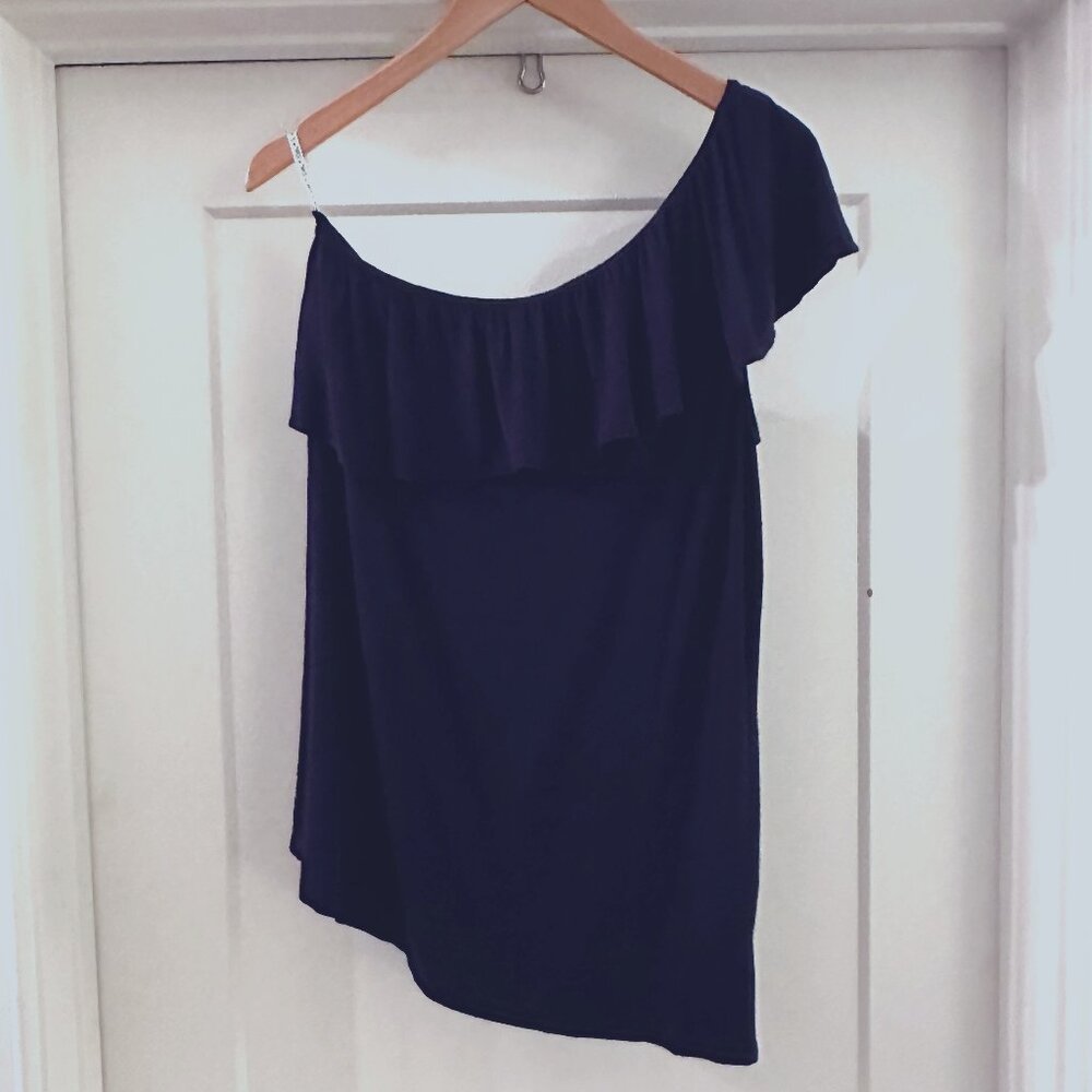 Lilly Pulitzer Neveah One Shoulder Ruffle Knit Top in Navy - Size Large